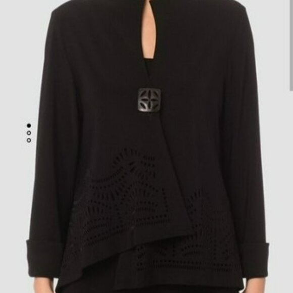 Joseph Ribkoff Black Laser-Cut Asymmetrical Jacket Button Detail Womens Size 6 - Picture 11 of 11